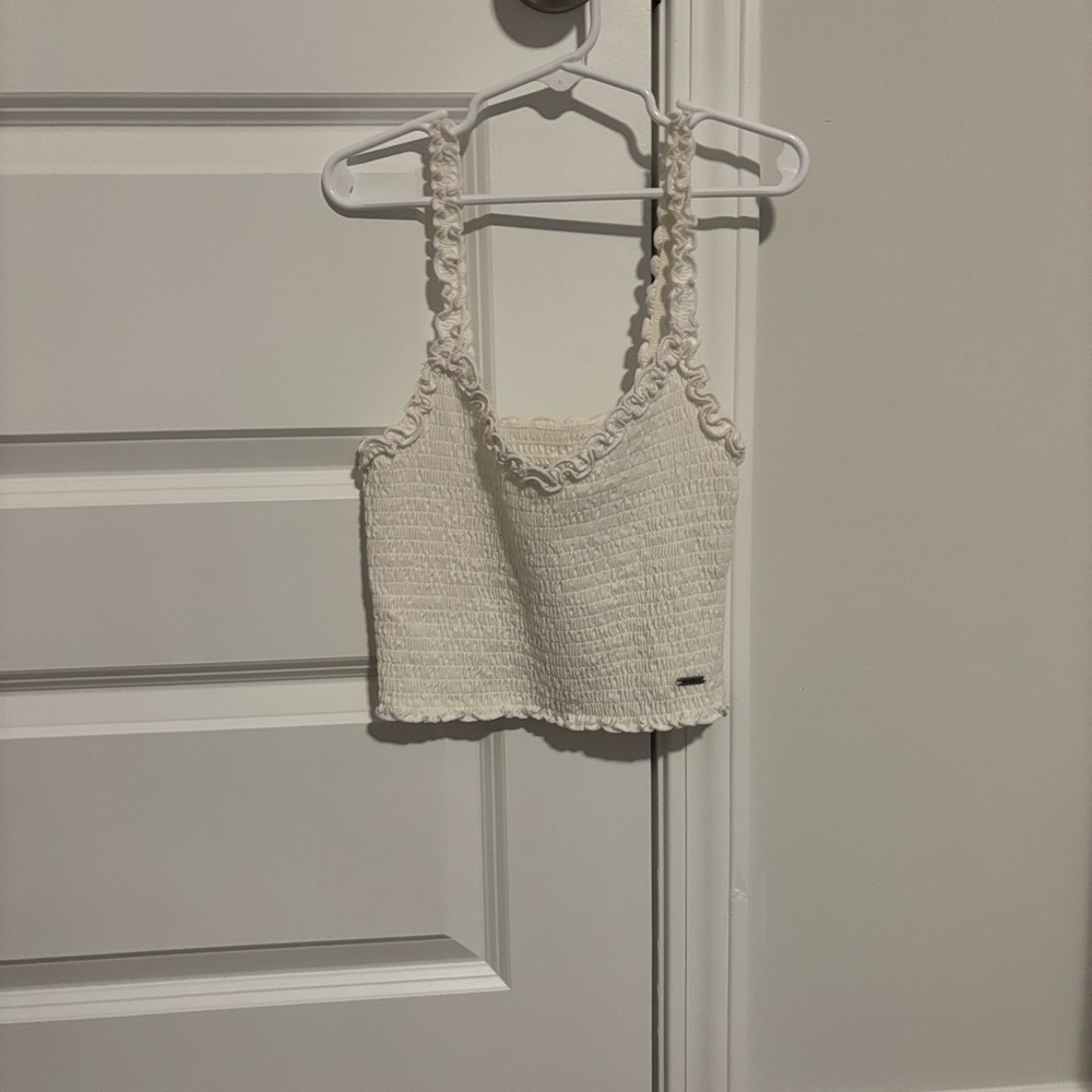 Hollister White Ruffled Smocked Top